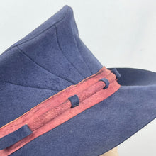 Load image into Gallery viewer, Original 1930’s 1940’s Blue Felt Tilt Fedora Hat with Pretty Rust Suede Trim *
