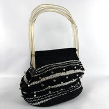Load image into Gallery viewer, Original 1940's American Black and Silver Crochet Bag with Lucite Handles *