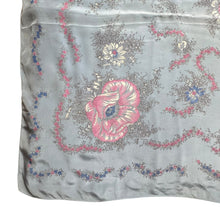 Load image into Gallery viewer, Original 1940's or 1950's Silk Crepe Scarf in Pale Blue with White and Pink Floral - Great Headscarf