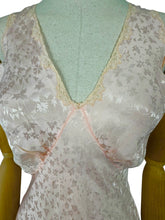 Load image into Gallery viewer, Original 1930's Bias Cut Jacquard Silk Nightdress with Lace Trim - Bust 34 36 *