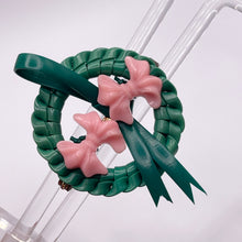 Load image into Gallery viewer, Original 1940's Green and Pink Wartime Make Do and Mend Wire Brooch with Double Bow Trim
