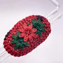 Load image into Gallery viewer, Original 1940's Red and Green Wartime Make Do and Mend Wirework Brooch with Triple Flower Button Middle
