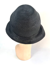 Load image into Gallery viewer, Original 1920's 1930's Black Straw Hat with Pleated Black Grosgrain Trim *