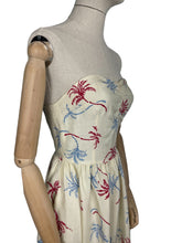 Load image into Gallery viewer, Original Petite Fitting 1940's 1950's Novelty Print Dress and Jacket Set with Palm Tree Print in Red, White and Blue Cotton Rayon - Bust 32"