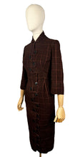 Load image into Gallery viewer, Original 1950's Brown and Rust Wool Plaid Wiggle Dress with Amazing Button Detail - Bust 32 *