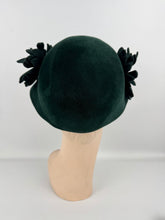 Load image into Gallery viewer, Original 1950’s Bottle Green Felt Hat With Pretty Felt Flower Trim *