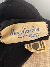 Load image into Gallery viewer, Original 1940’s Post WW2 Inky Black Crepe Cocktail Dress with Beaded Cutout Net Neckline and 11011 Label - Bust 38