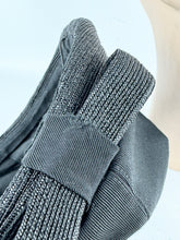 Load image into Gallery viewer, Original 1950's Inky Black Bonnet Hat in Straw and Grosgrain with Neat Bow Trim