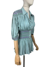 Load image into Gallery viewer, Stunning Original 1930's Blue Cotton Blouse with Heavy Smocking Detail - Bust 36 38