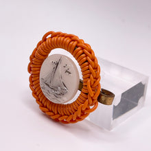 Load image into Gallery viewer, Original 1940's Orange and White Wartime Make Do and Mend Wire Brooch with Nautical Button