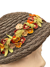 Load image into Gallery viewer, Original 1930's Brown Straw Hat with Autumnal Trim by LeWite London