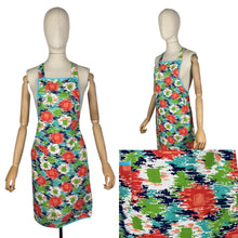 Load image into Gallery viewer, Original 1940's Hawkins of Preston CC41 Apron - Green, Blue, Orange and Turquoise Abstract Print - Bust 34 36