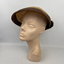 Load image into Gallery viewer, Original 1940’s Natural Straw Hat with Open Crown and Grosgrain Trim and Bow
