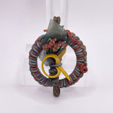 Load image into Gallery viewer, Original 1940's Brown, Mustard and Teal Wartime Make Do and Mend Wire Brooch with Flower Middle