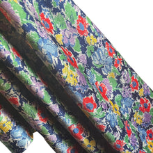 Load image into Gallery viewer, Original 1930's Crepe Floral Dressmaking Fabric in Navy Blue with Red, Yellow, Green , White and Purple Flowers - 34" x 128"