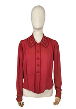 Load image into Gallery viewer, Original 1930's Rust Long Sleeved Crepe Blouse with Broderie Anglaise Trim - Bust 38 40 *