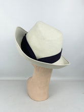 Load image into Gallery viewer, Original 1930's Ivory Felt Fedora Hat with Black Grosgrain Trim
