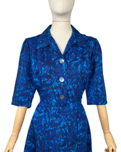 Load image into Gallery viewer, Original 1950’s Volup Blue Lightweight Wool Day Dress with Mother of Pearl Buttons - Bust 42