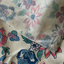 Load image into Gallery viewer, Original 1940's 1950's Floral Linen White, Blue, Green and Pink Tootal Brand Dressmaking Fabric - 35" x 66"