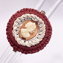 Load image into Gallery viewer, Original 1940's Burgundy and Cream Wartime Make Do and Mend Wire Brooch with Cameo Button Middle *