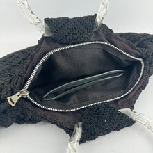 Load image into Gallery viewer, Original 1940's Large Black Crochet Fan Handbag with Double Lucite Handles