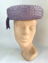 Load image into Gallery viewer, Original 1950's Lilac Straw Hat with Upturned Brim and Grosgrain Trim *