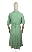 Load image into Gallery viewer, Original 1940's White and Green Candy Stripe Heavy Linen Button Front Belted Day Dress - Bust 40 42 *