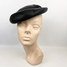 Load image into Gallery viewer, Original 1950's Fine Black Straw Hat with Net and Bead Trim *