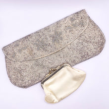 Load image into Gallery viewer, Original 1950's Evening Clutch Bag and Coin Purse Featuring Seed Beads in Shades of Silver *