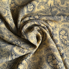 Load image into Gallery viewer, Original 1930's 1940's Yellow and Navy Blue Paisley Pure Silk Dressmaking Fabric - 35" x 100" *