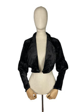 Load image into Gallery viewer, Vintage 1970's does 1930's Black Cotton Velvet Cropped Jacket with Frilled Edge Collar - Bust 34" *