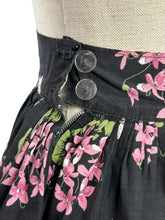 Load image into Gallery viewer, Original 1950's Floral Border Print Skirt in Black, Pink, White and Green Featuring Violets - Waist 24" *