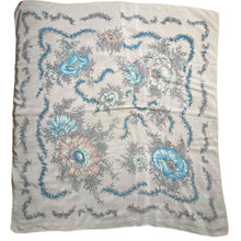 Load image into Gallery viewer, Original 1940's or 1950's Silk Crepe Scarf in Pale Pink with White and Blue Floral - Great Headscarf
