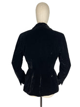 Load image into Gallery viewer, Original 1940's Inky Black Fit and Flair Velvet Jacket with Padded Hips - Bust 36 38 *