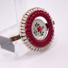 Load image into Gallery viewer, Original 1940's Red and Cream Wartime Make Do and Mend Wire Brooch with Painted Glass Button Middle