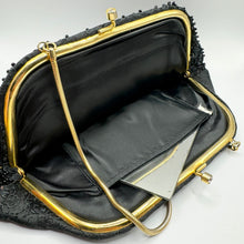 Load image into Gallery viewer, Vintage Black Beaded and Sequined Evening Bag With Snake Chain Handle and Kissing Clasp *