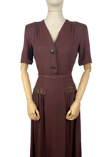 Load image into Gallery viewer, Original 1940's Chocolate Brown Crepe Full Length Belted Evening Dress with Bead and Sequin Trim - Bust 34" 35"