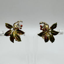 Load image into Gallery viewer, Original 1950's Mid Century Red and Green Enamel Earrings of Sprays of Holly