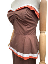 Load image into Gallery viewer, Original 1950's Brown, White and Orange Cotton Wiggle Dress - Bust 34"