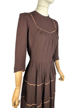 Load image into Gallery viewer, Original 1940’s Chocolate Brown Crepe Dress with Accent Trim - Bust 36