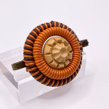 Load image into Gallery viewer, Original 1940's Brown and Orange Wartime Make Do and Mend Wirework Brooch with Pretty Button Middle *