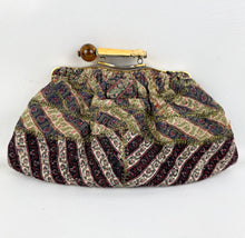 Load image into Gallery viewer, Antique Late Victorian Stripe Brocade French Clutch Bag with Bone and Amber Clasp
