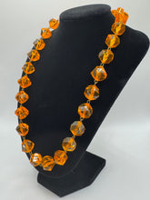 Load image into Gallery viewer, Original 1950's Mid Century Amber Coloured Plastic Faceted Bead Necklace with Barrel Clasp