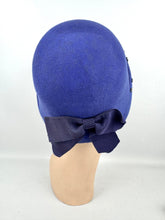 Load image into Gallery viewer, Original 1950's Rich Purple Felt Bonnet Style Hat with Bow Trim and Paste Detail