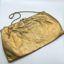 Load image into Gallery viewer, Original 1950's Soft Gold Leather Evening Bag with Snake Chain and Clear Paste Set Clasp