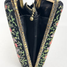 Load image into Gallery viewer, Absolutely Stunning Original 1950’s Black Handpainted Floral Beaded Evening Box Bag by Waldybag - Highly Collectible