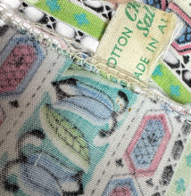 Load image into Gallery viewer, Original 1950's Australian Made Bright Floral Stripe Cotton Belted Day Dress in Green, Blue, Pink, Black and White - Bust 38 40 *