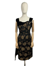 Load image into Gallery viewer, Original 1950's Elizabeth Henry of London Black and Metallic Gold Wiggle Cocktail Dress with Back Drapes - Bust 36