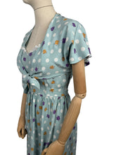 Load image into Gallery viewer, Original Late 1940's or Early 1950's Floral Border Print Dress and Bolero in Blue, Purple, Mustard, Black and White - Bust 32 33