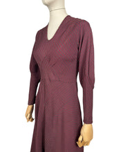 Load image into Gallery viewer, Wounded But Wearable Original 1930's Brown and Red Chevron Stripe Crepe Dress - Bust 34 36